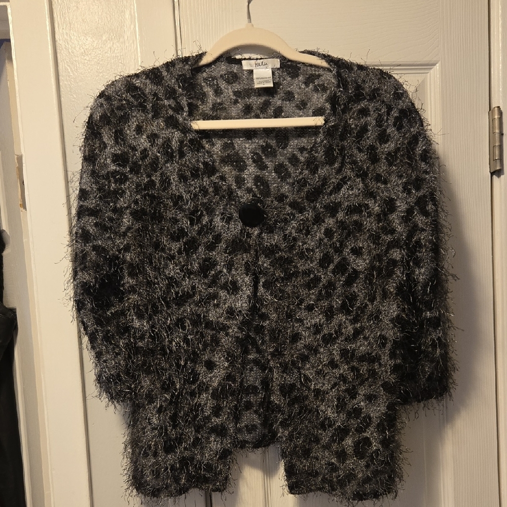 Women's Fuzzy Black and Gray Cardigan